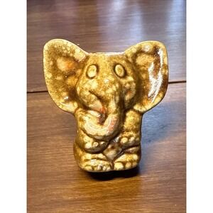 Vintage Ceramic Trinket Glazed Elephant Handmade 2.5 Inches